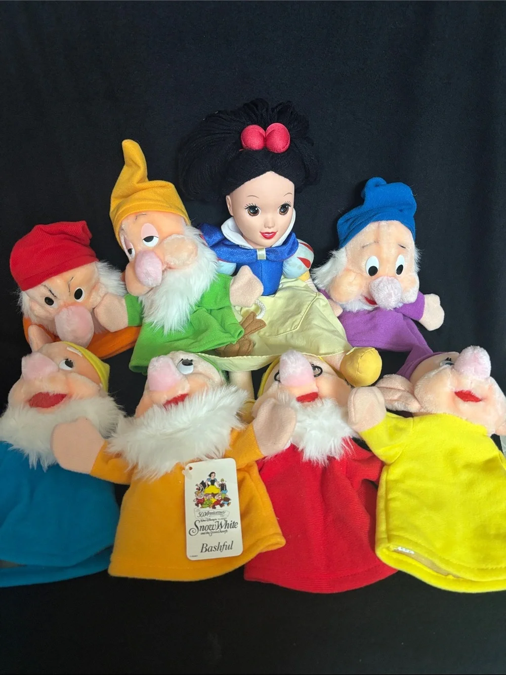 Snow White and the Seven Dwarfs hand puppets + doll, Vintage